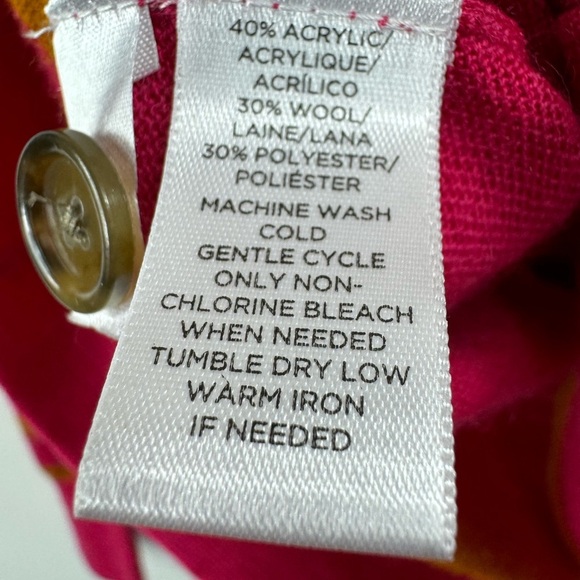 Ann Taylor Loft Size Medium Pink Mustard Button Up Cardigan Sweater Wool Blend - Picture 4 of 5